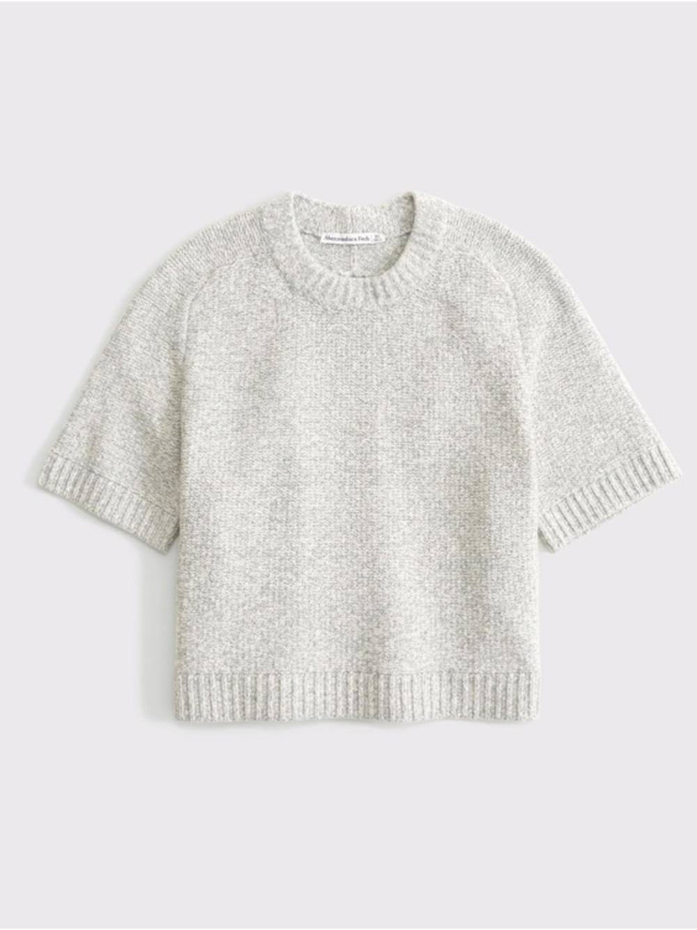 Women's The A&F Madeline Textural Crewneck short sleeve Sweater Heather Gray